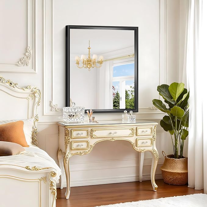 Black Bathroom Mirror, 36 x 30 Inch Brushed Black Rectangle Mirrors