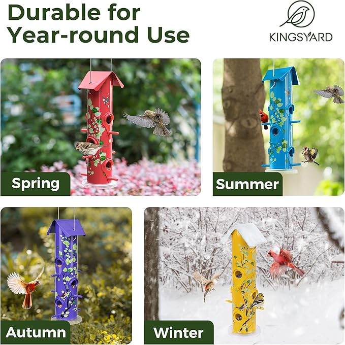 Kingsyard Metal Bird Feeders for Outdoors Hanging, 6-Ports Tube Bird Feeder, 14 inch, Durable & Weatherproof, Large Capacity for Attracting Wild Birds (Blue)