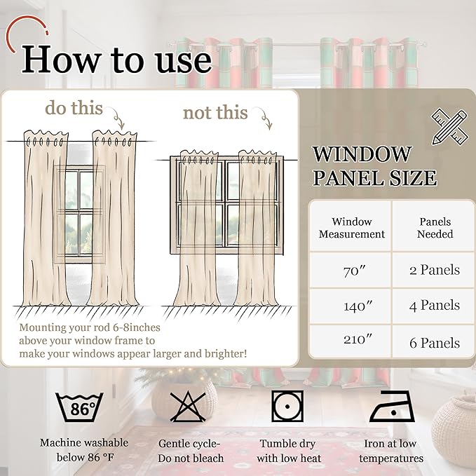 Lajode Plaid Curtains for Living Room 63 Inch Long
