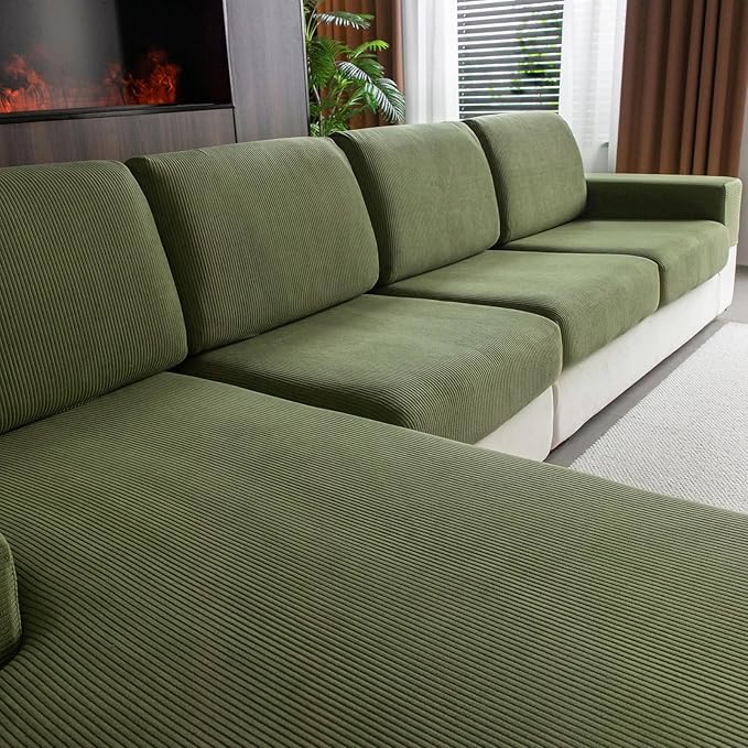 OHSIO Sectional Couch Covers, Wear Resistant Stretch Sofa Covers Washable Soft Couch Cushion Covers Anti Slip Furniture Protector Sofa Slipcovers for Pets (1 Piece Back Couch Cover, Green)