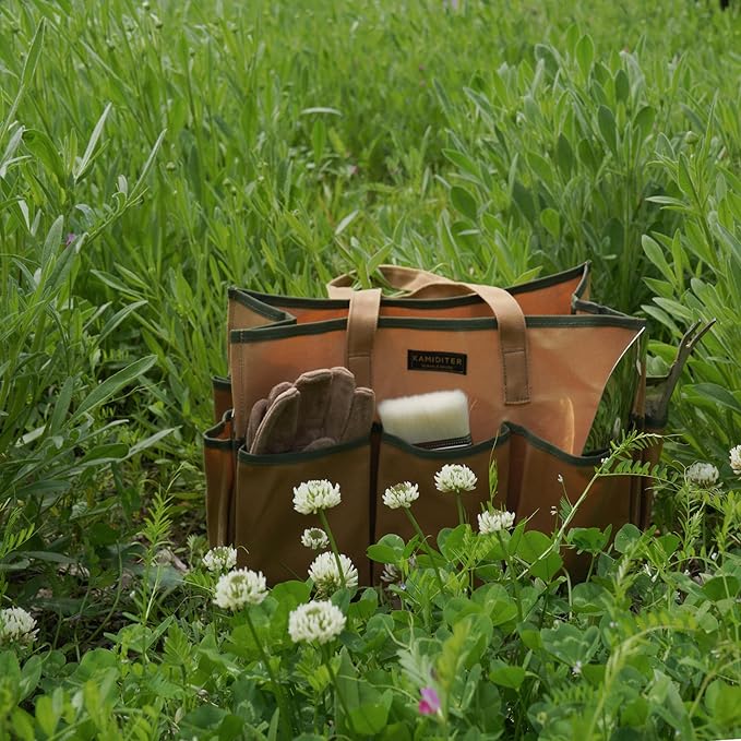 Heavy Duty 14 Inch Tool Bag Organizer with Durable Handle, Portable Canvas Toolbox, Multi-Pockets Canvas Bag Pottery Equipment Tote, Khaki