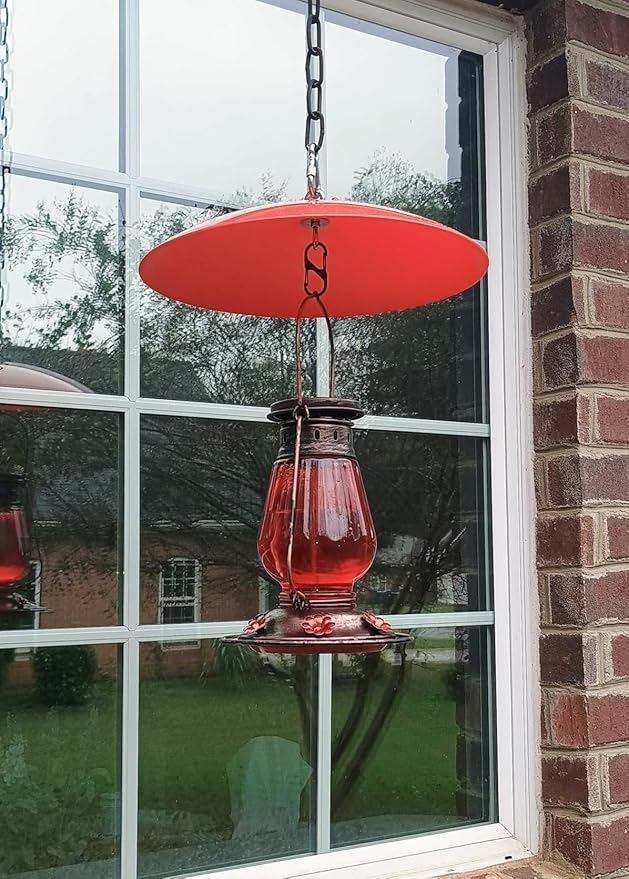 13" Bird Feeder Rain Cover,Smart Bird Feeder Umbrella,Birds House Dome Baffle,Hummingbird Feeders Guard for Shepherd's Hook Outdoors, (Bright Red), 3Pack