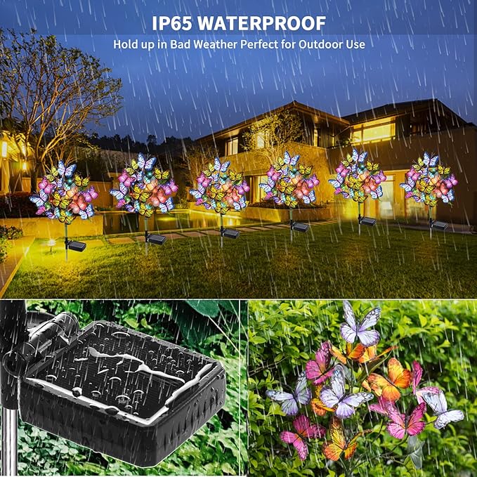 Adecorty Solar Garden Lights Solar Lights Outdoor Waterproof Decorative 4 Pack with 88 LED 68 Butterfly Solar Lights for Garden Yard Decor Christmas Decorations, Gifts for Mother's Day Mom