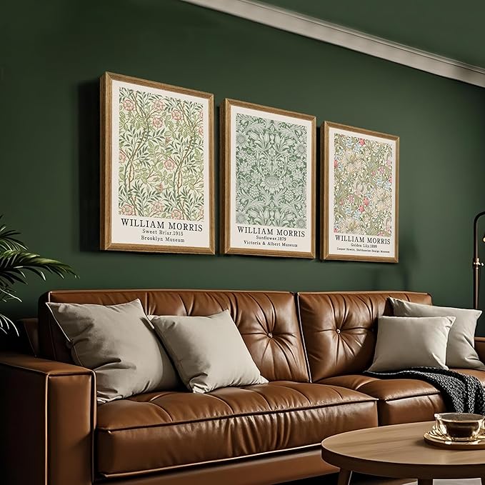 SYWENNOI Wood Framed Wall Art Print, Classic William Morris Floral Print