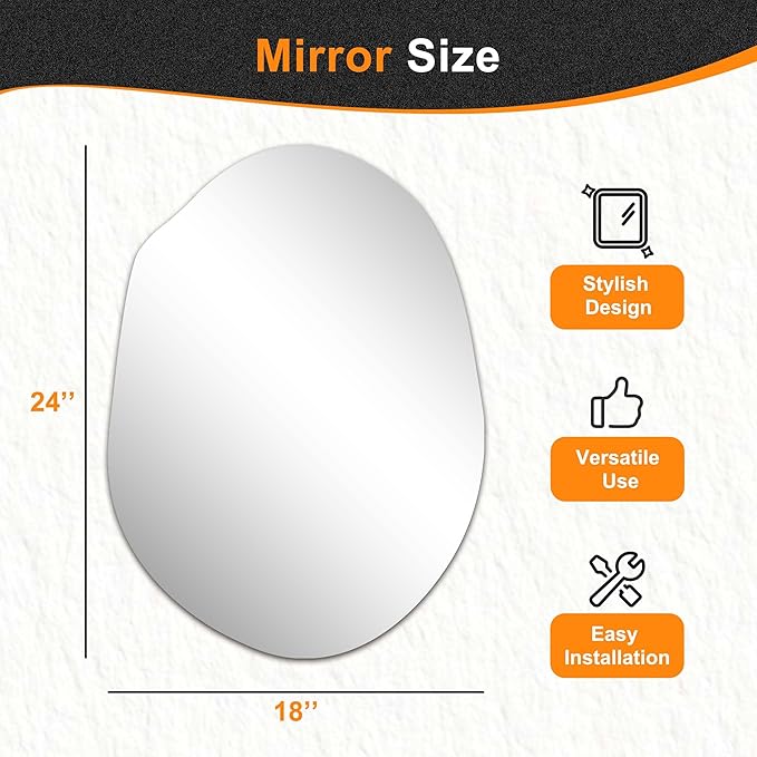 Delma Irregular Wall Mirror, Frameless Decorative Mirror