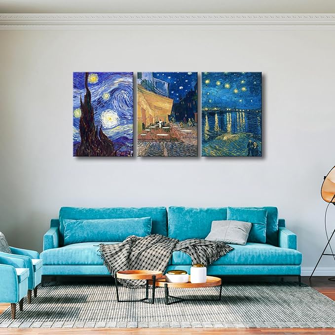 Wieco Art Large 3 Panels Canvas Prints of Vincent Van Gogh Paintings