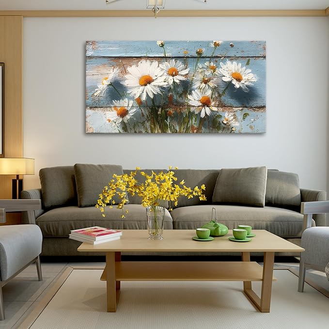 JLXART Daisy Floral Wall Art Canvas 20x40inch Watercolor Flower Prints Modern Farmhouse Pictures Ready to Hang for Kitchen Bathroom Home Decor