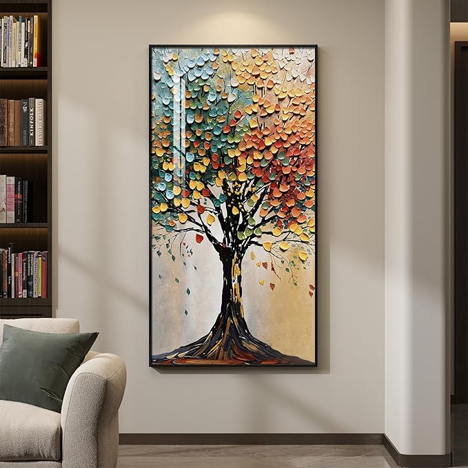 Large Framed Vertical Tree of Life Wall Art