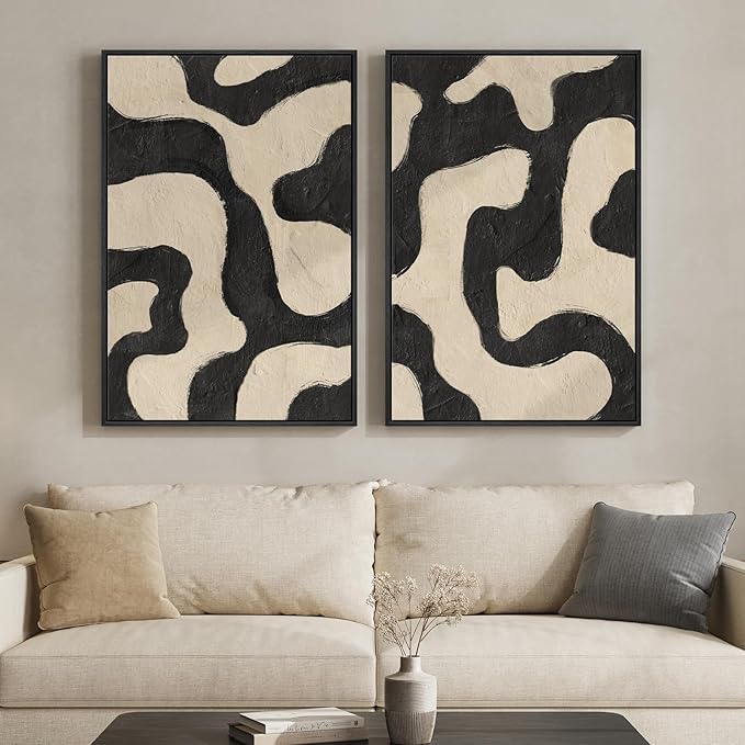 Framed Abstract Beige Black Wall Art