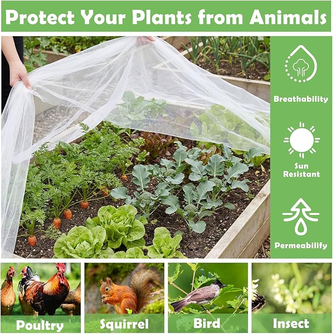 Garden Insect Netting for Raised Beds Extra Large Fruits Tree Netting Pest Barrier White Ultra Fine Mesh Row Bed Covers Net for Vegetable Fruit Protection from Insect Bird Animals(15X 33 ft)
