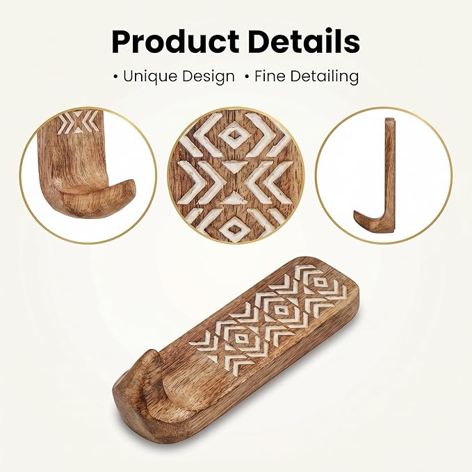 Indian Shelf 10 LB Decorative Wood Adhesive Wall Hooks – Boho Peel and Stick