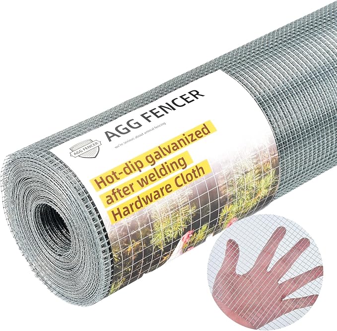48inch x 50ft Hardware Cloth 1/4 inch Chicken Wire Fencing 23Ga, Hot Dipped Galvanized After Welding Garden Plant Supports Welded Metal Chicken Wire Fence, Poultry Animal Netting Cage Screen