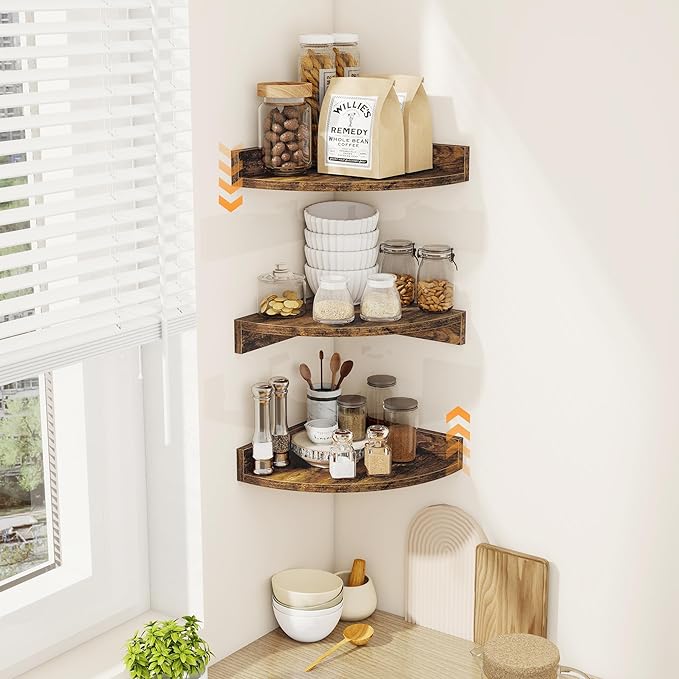 Corner Shelves 3-Pack for Bathroom & Kitchen, Space-Saving Floating Corner Wall