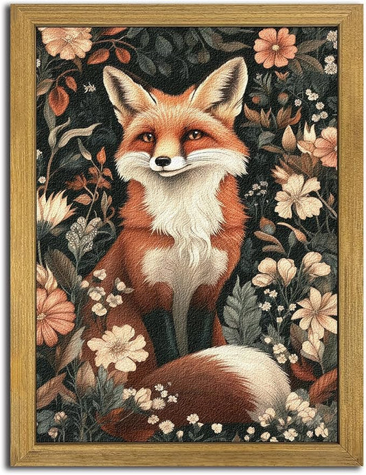Framed 3D Textured Vintage Wall Art, Hand Drawn Sandstone Fox Wall Decor