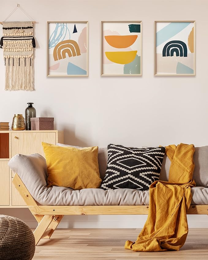 Framed Boho Wall Art for Bedroom, Abstract Canvas Wall Decor, 12x16IN