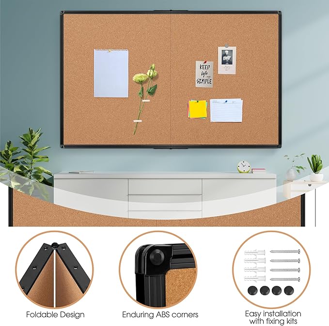 Extra Large Cork Bulletin Board 72" X 48", Foldable Notice Pin Board