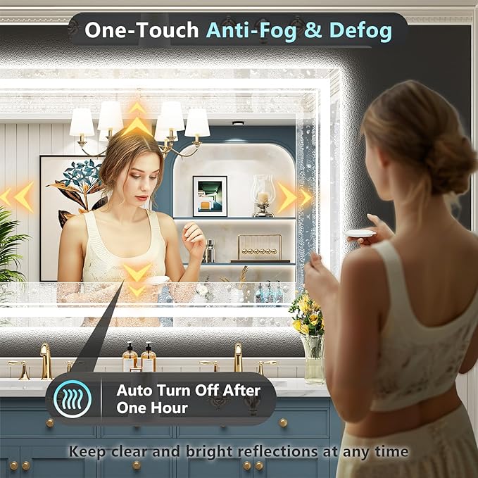 50x40 LED Bathroom Mirror with Lights, Backlit and Front Lit Anti-Fog Lighted