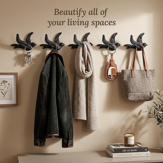 Flying Bird Cast Iron Hooks Non Rusting Interior or Exterior Decorative Wall