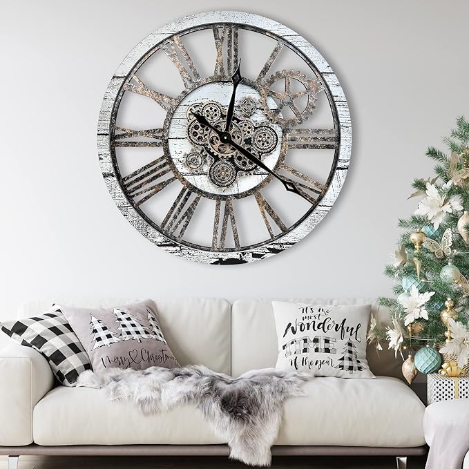 The B-Style Large Real Moving Gears Wall Clock 30 inch Rustic Retro Industrial