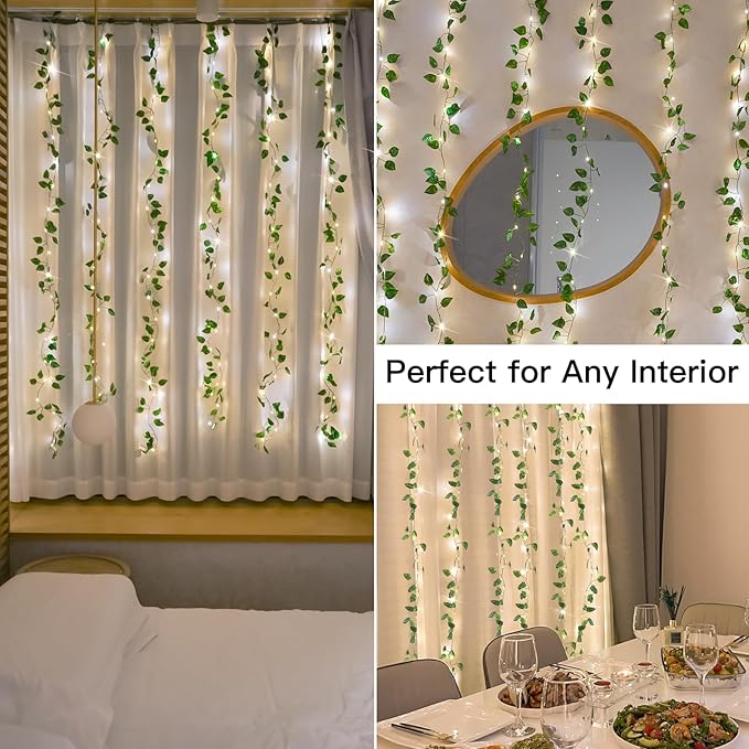 suddus Vines with Lights, 200 LED Fairy Lights with Vines, Pothos Curtain