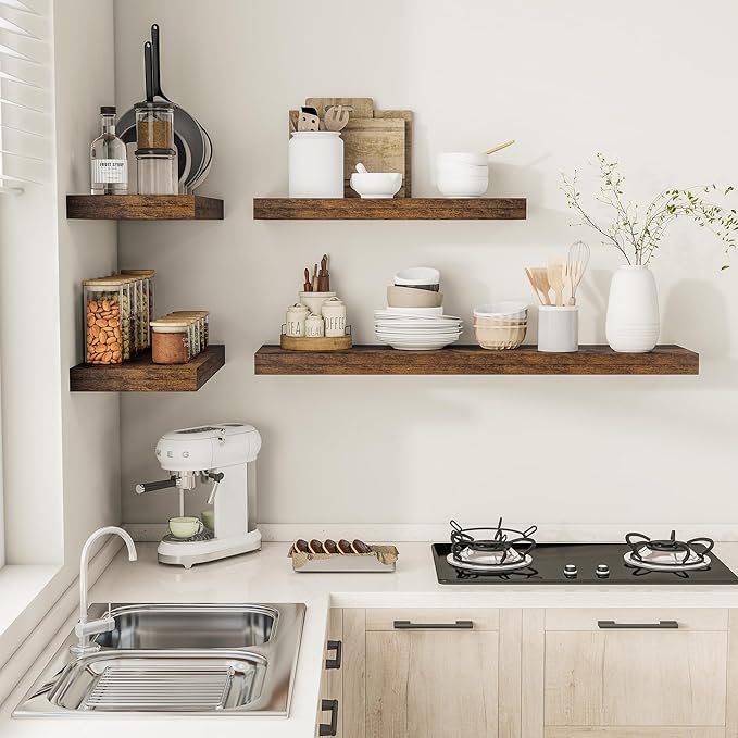 Vivelove 12" Deep Floating Shelves Over Toilet, Farmhouse Rustic Shelves