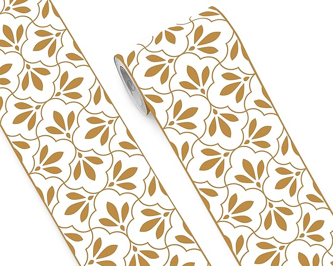 FLFK Wallpaper Border Gold and White Patterns Peel and Stick Wall Border Self