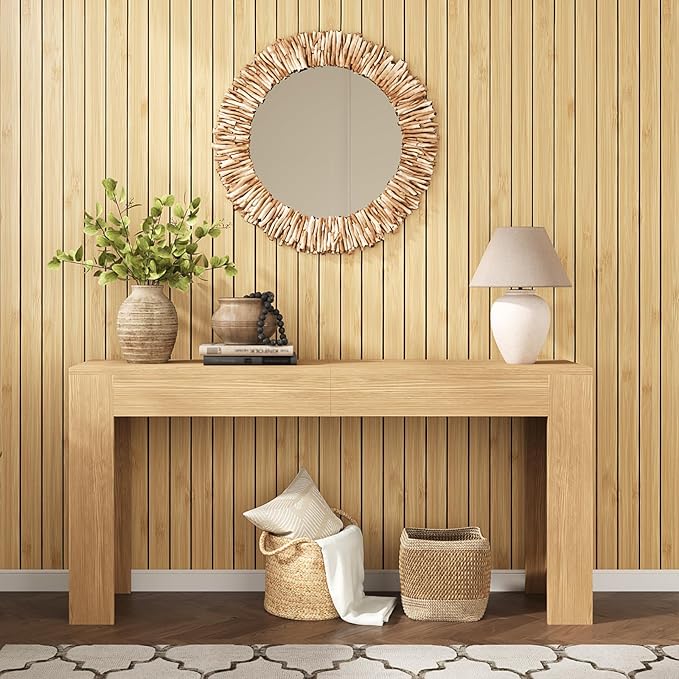 VEELIKE Natural Bamboo Slat Wall Panels Peel and Stick Wood Panels
