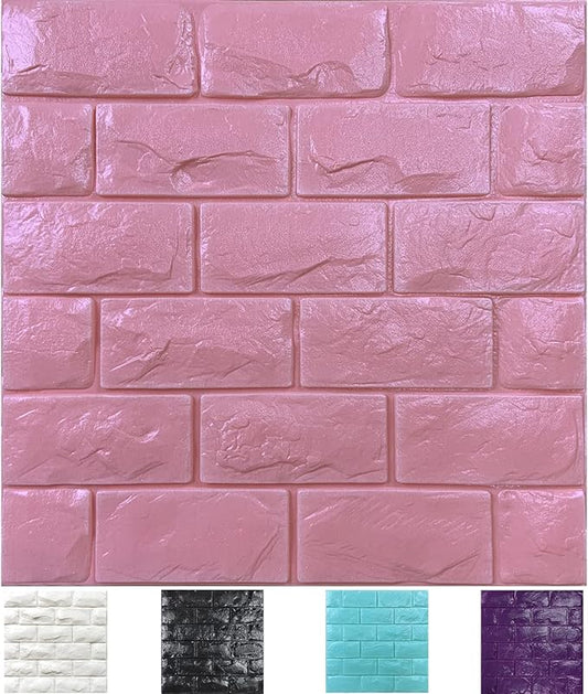 30PCS 3D Wall Panels Peel and Stick Faux Brick Wallpaper Pink Self Adhesive