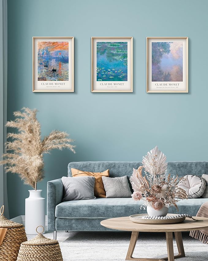 Framed Claude Monet Water Lilies Canvas Wall Art, Vintage Impressionist