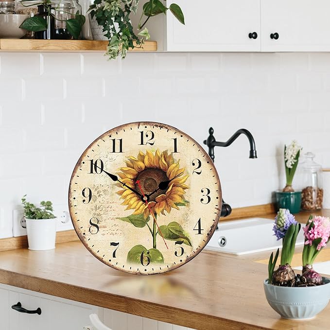 VIKMARI Sunflower Wall Clock Silent Non Ticking