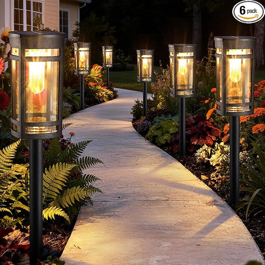 Jyoiat 6 Pack Outdoor Solar Pathway Lights - Solar Landscape Lights Outdoor Walkway Solar Garden Lights for Lawn, Path, Yard Decor (Warm White)