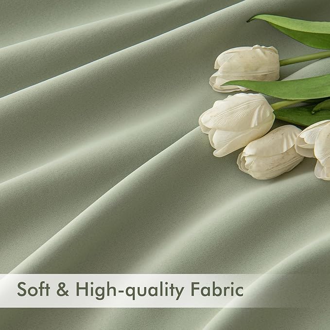MIULEE Sage Green Back Tab Blackout Curtains 63 Inch Length 2 Panels Set