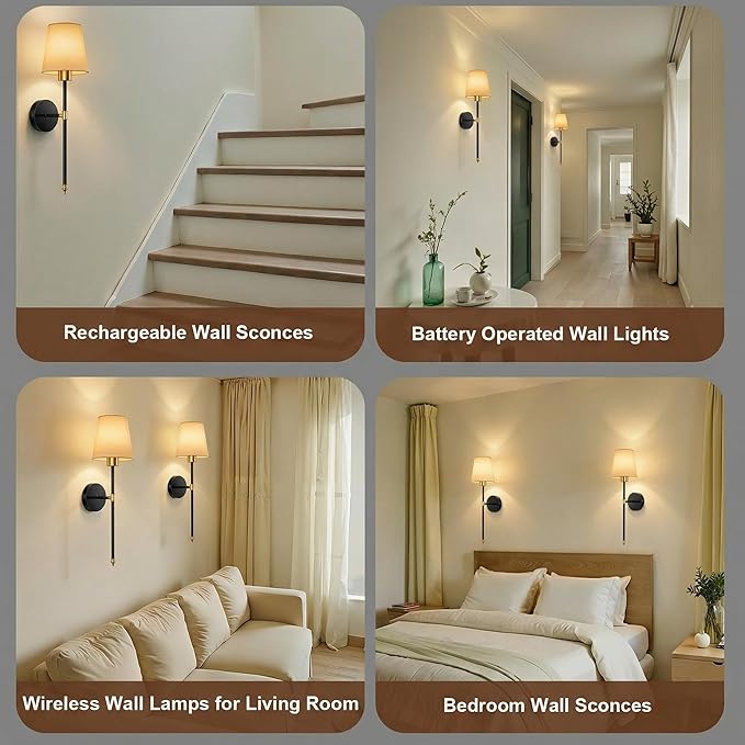 IRONPAX Wall Sconces Battery Operated Set of 2, Wireless Rechargeable Wall