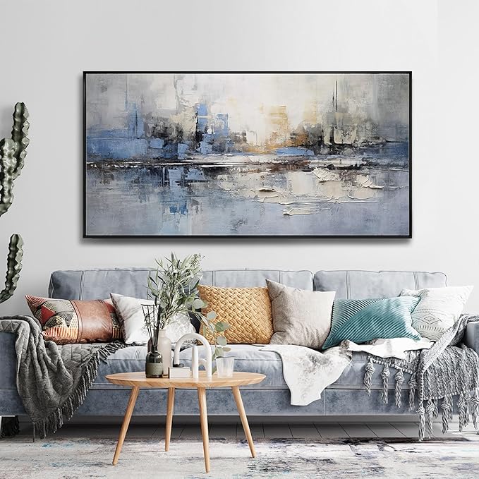 Abstract Wall Art Wall Decor Blue and Gray White Modern Canvas Art Print