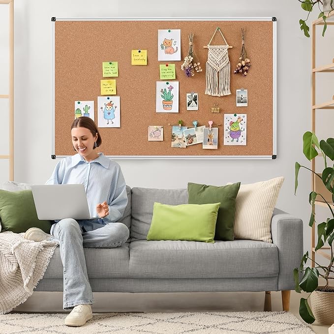 Large Cork Bulletin Board 60" X 36", Wall Mounted Notice Pin Board