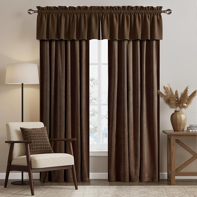 NICETOWN Brown Velvet Valance Curtains