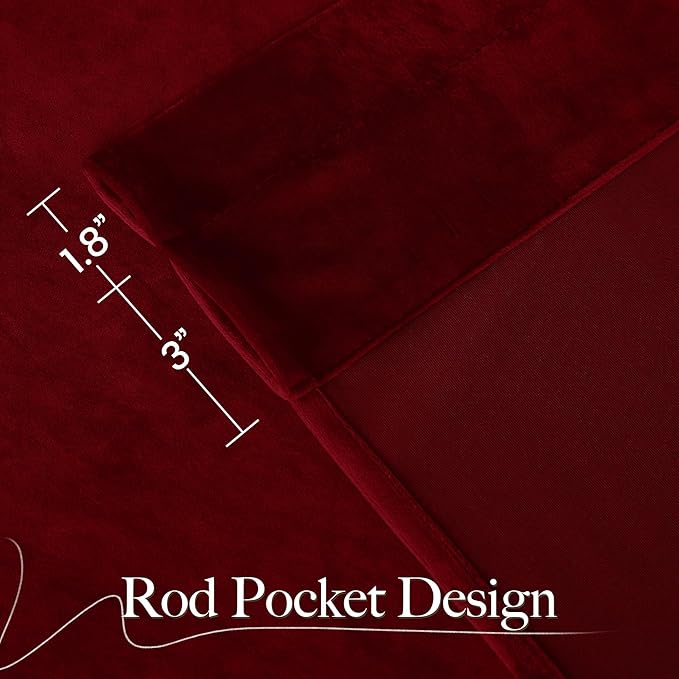 NICETOWN 90 inch Long Red Velvet Textured Thermal Curtains Draperies