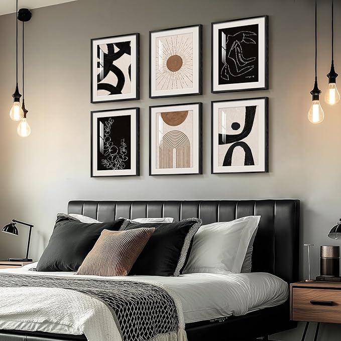 Framed Boho Black and White Brown Modern Abstract Wall Art