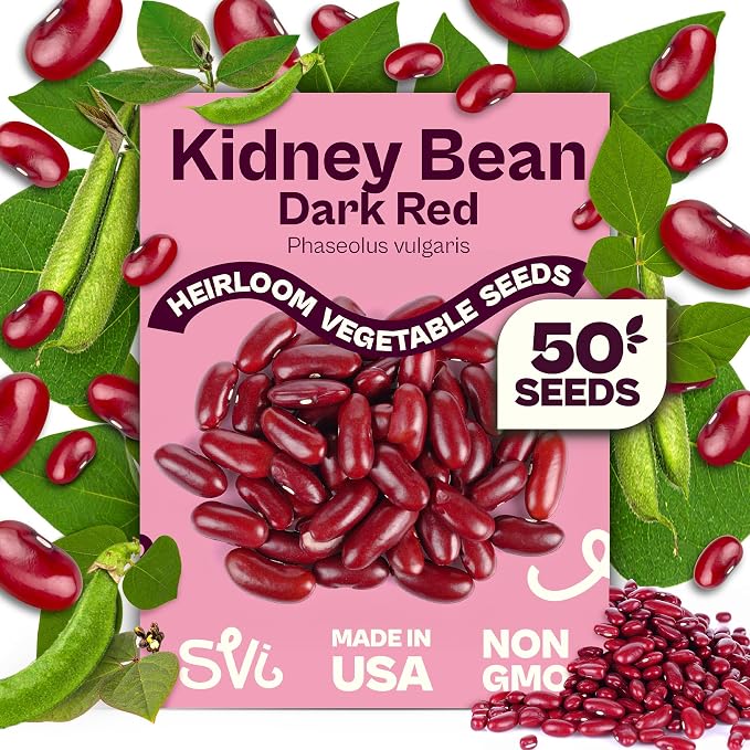 SVI 50 Dark Red Kidney Beans Seeds (Phaseolus vulgaris L.) â Rajma, Surkh Lobia, Heat-Tolerant, Protein-Rich â Heirloom Vegetable Seeds for Outdoor Garden & Raised Beds