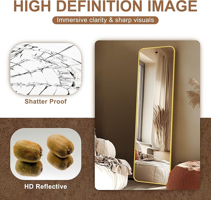 Delma Full Length Mirror, Wall Mounted, Freestanding or Leaning, Rounded