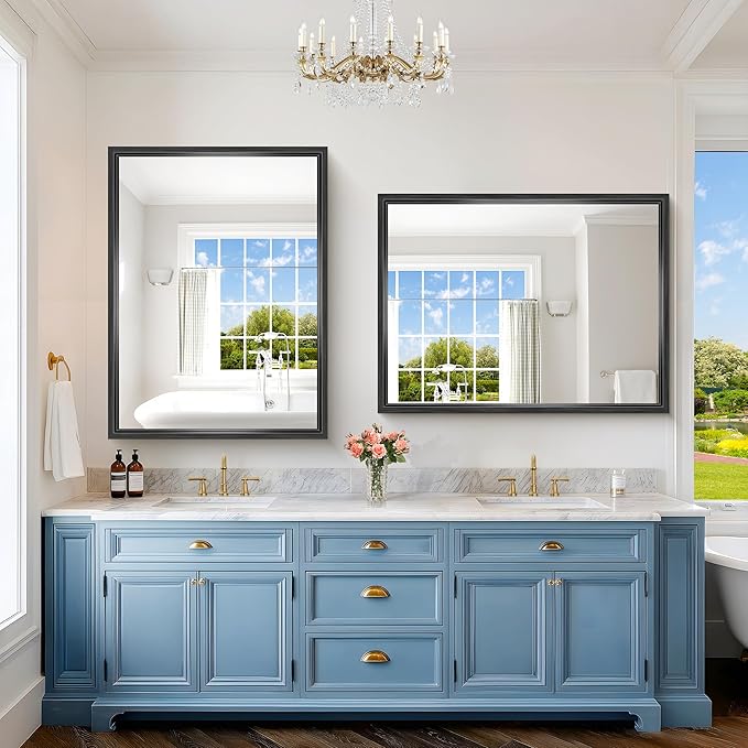 Black Rectangle Mirror, 48 x 36 Inch Large Bathroom Mirrors