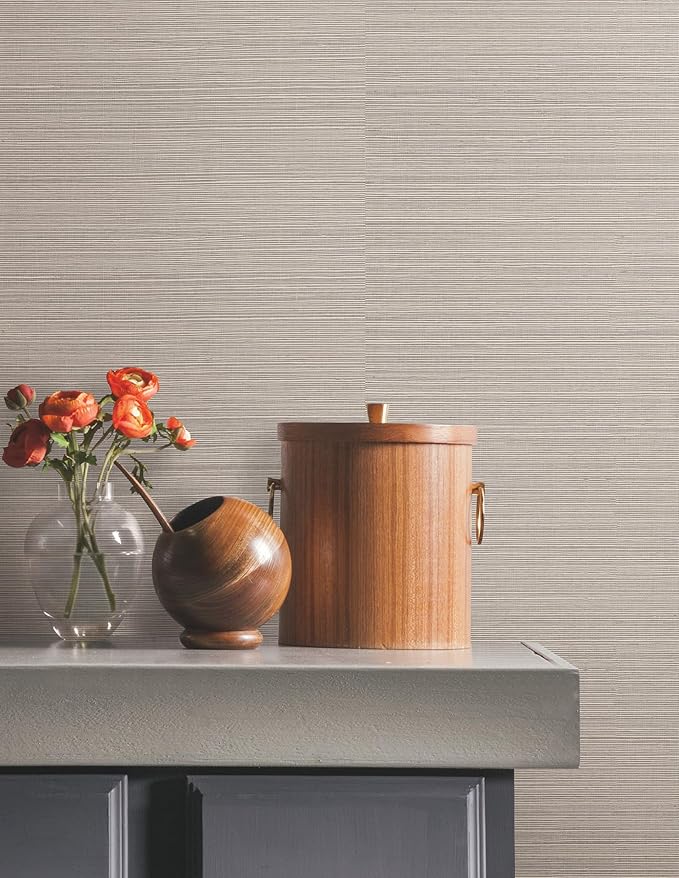 York Wallcoverings Natural Sisal Classic Grey Peel and Stick Grasscloth