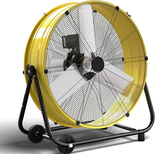 24 Inch Industrial Drum Fan, 8800 CFM High Velocity floor Fan, Heavy Duty, 3-Speed, 360Â° Fully Adjustable Tilt, Portable Wheels & Handle for Commercial, Warehouse, Garage, Workshop, Gym-ETL Certified