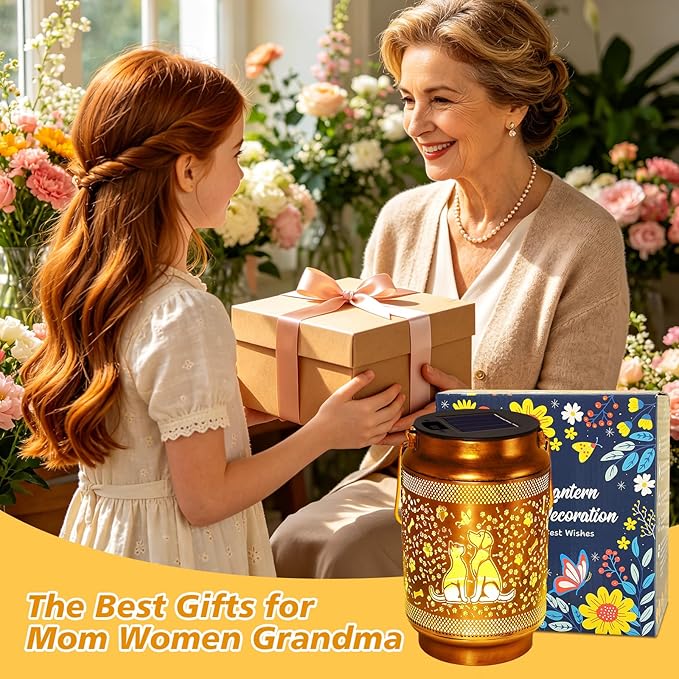 2 Pack Dog Solar Lanterns Outdoor Waterproof Solar Garden Decor, Birthday Gifts for Mothers Day Women Mom Grandma, Metal Hanging Lights with Shepherd Hook for Outside Yard Patio Pathway Backyard