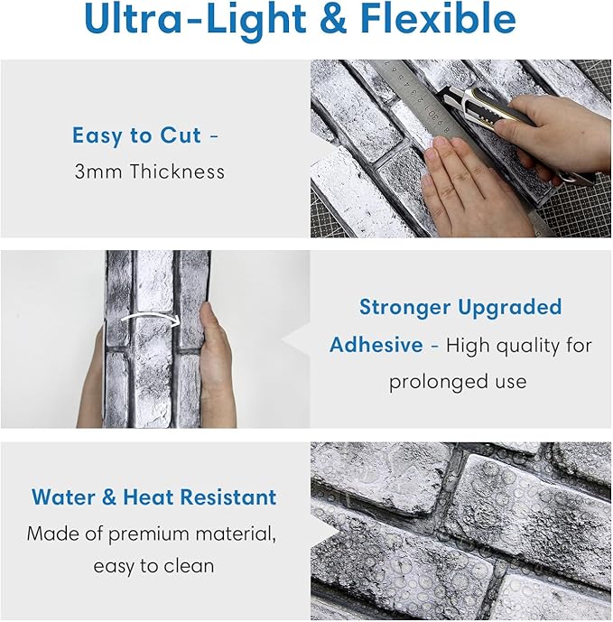 COMSTICKC 3D Faux Brick Wall Panel Peel and Stick, Small Size, Ultra-Light PVC