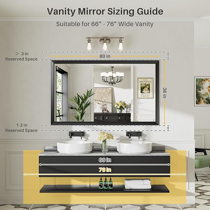 Briivue 60x36 Inch Black Bathroom Mirror