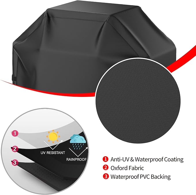 BBQ Grill Cover, Waterproof, Weather Resistant, Rip-Proof, Anti-UV, Fade Resistant, with Hook-and-Loop Straps, Gas Grill Cover for Most Grills, 55 inch, Black