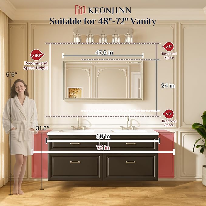 Keonjinn 48" x 24" Black Bathroom Mirrors