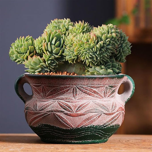Ceramic Succulent Pot with Drainage Hole, Bohemia Rustic Decorative Planter for Indoor Outdoor Plants