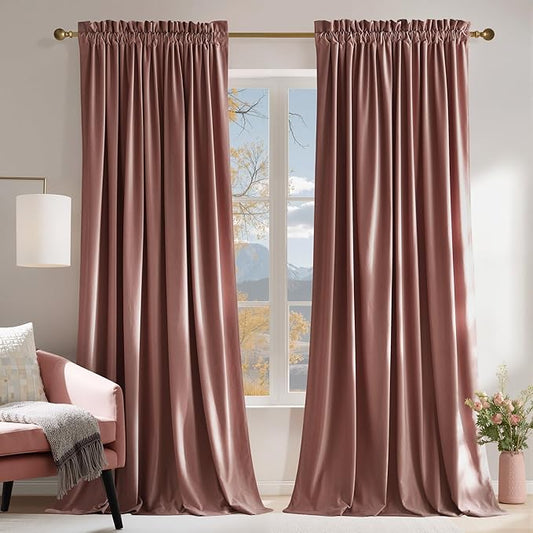 NICETOWN Pink Velvet Curtains 108 inches